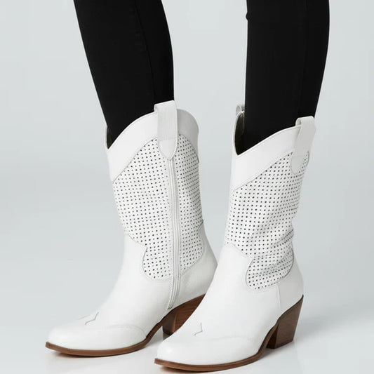 Women’s cowgirl perforated ankle boots western heels – women