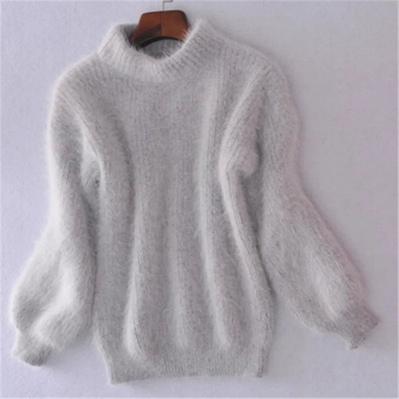 Women's knitted sweater in a casual vintage angora style