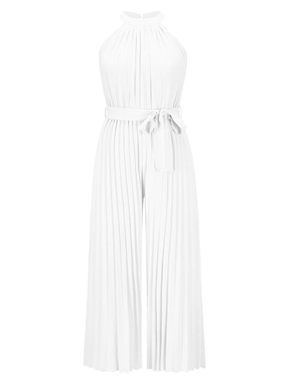 Cutout Tied Pleated Sleeveless Jumpsuit