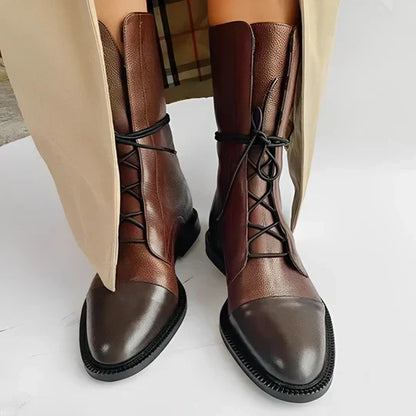 Clara – women's leather ankle boots with lacing and cap toe design