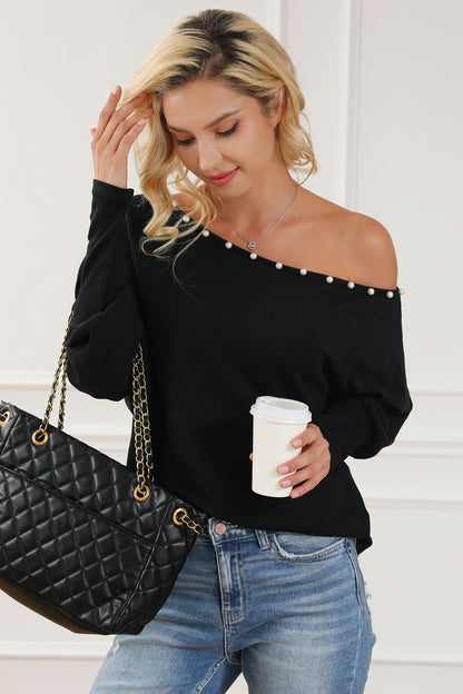 Pearl Trim Lantern Sleeve Top