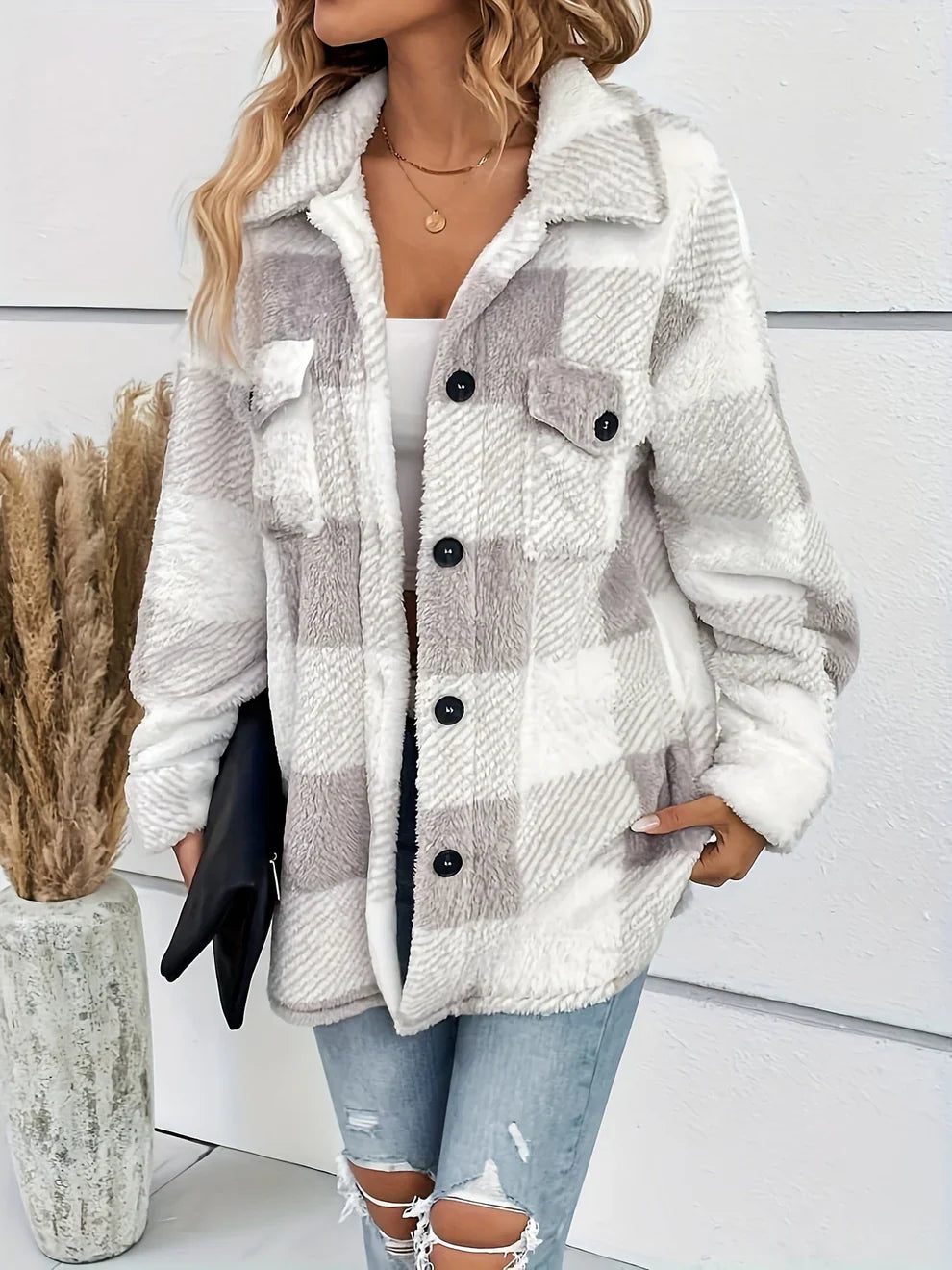 Alice fluffy check jacket – women