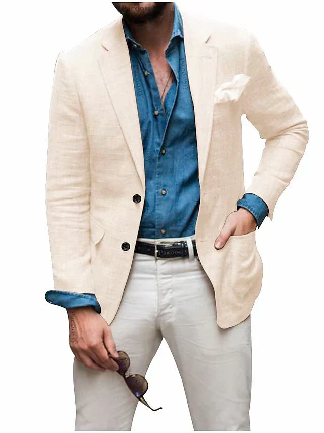 Jon - men's linen blazer beach wedding casual tailored fit solid color single breasted two buttons