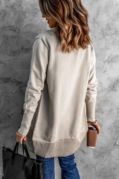 Double Take Long Sleeve Ribbed Hem Open Front Longline Cardigan