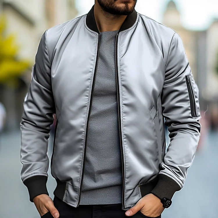 Men's bomber jacket with high collar and zipper