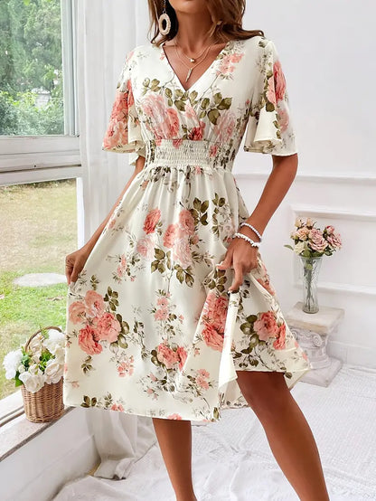 Abigail – dress with v-neck and floral print for summer