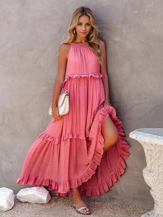 Tiered Skirt Chiffon Max Dresses with Pockets Regency