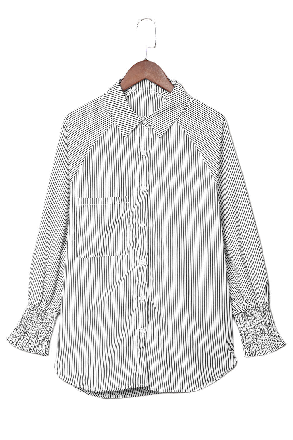 Light Blue Striped Casual Shirred Cuffs Shirt