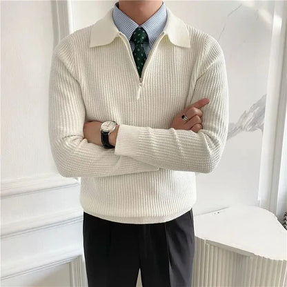 Men’s slim-fit polo zip knit sweater – men