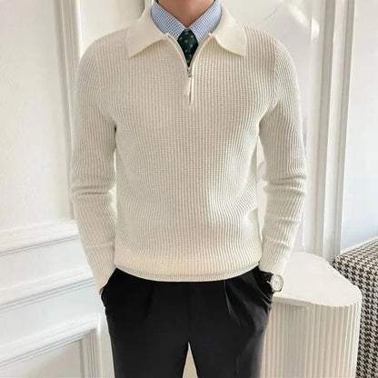 Men’s slim-fit polo zip knit sweater – men