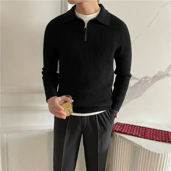 Men’s slim-fit polo zip knit sweater – men