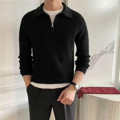 Men’s slim-fit polo zip knit sweater – men