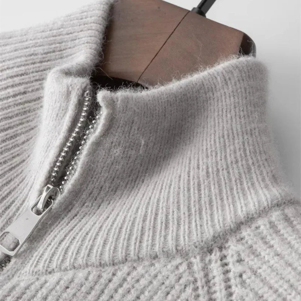 Men's warmer zip-up ribbed knit sweater - men