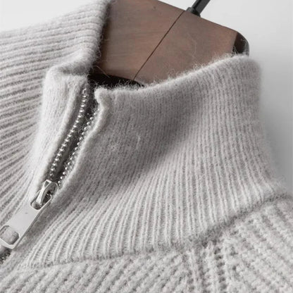 Men's warmer zip-up ribbed knit sweater - men