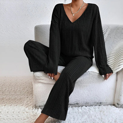 Isla – striped v-neck sweater set