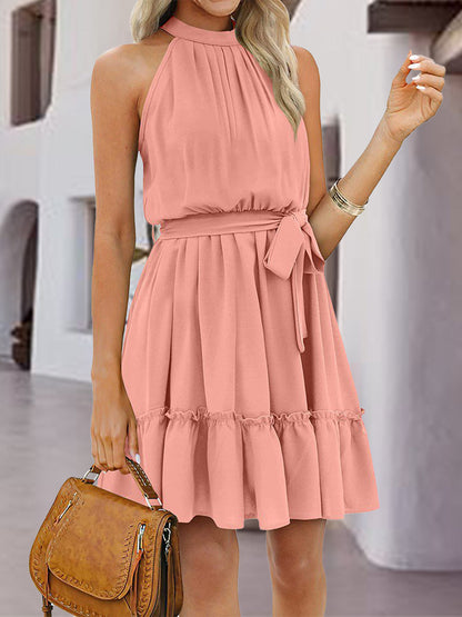 Frill Tied Mock Neck Sleeveless Dress