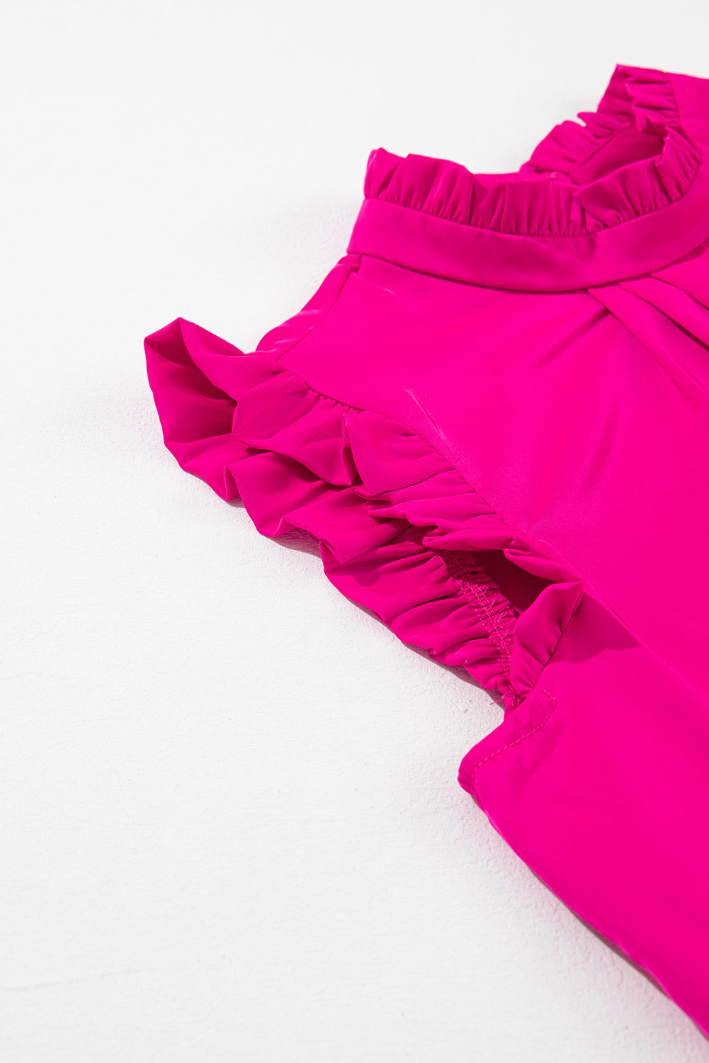 Bright Pink Frilled Trim Sleeveless Pleated Blouse