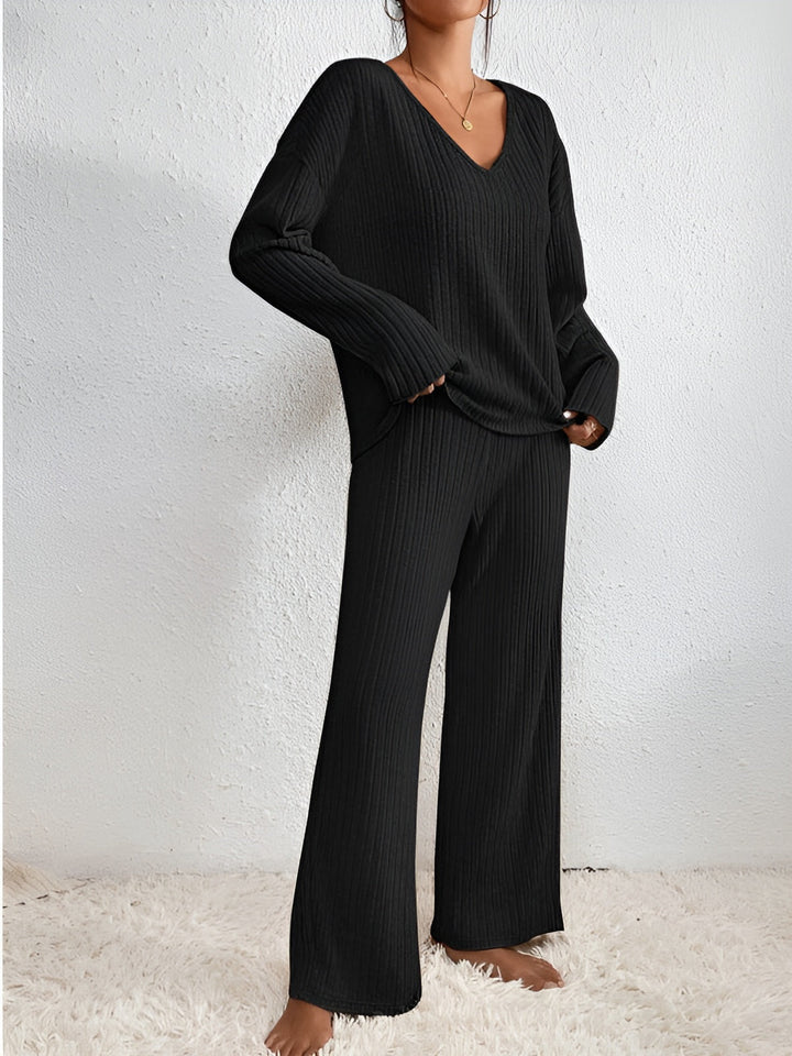 Isla – striped v-neck sweater set