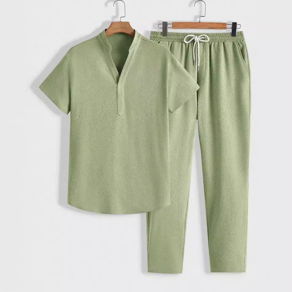 Modern men’s lounge set with stand-collar polo & pants – men