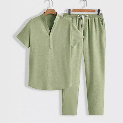 Modern men’s lounge set with stand-collar polo & pants – men