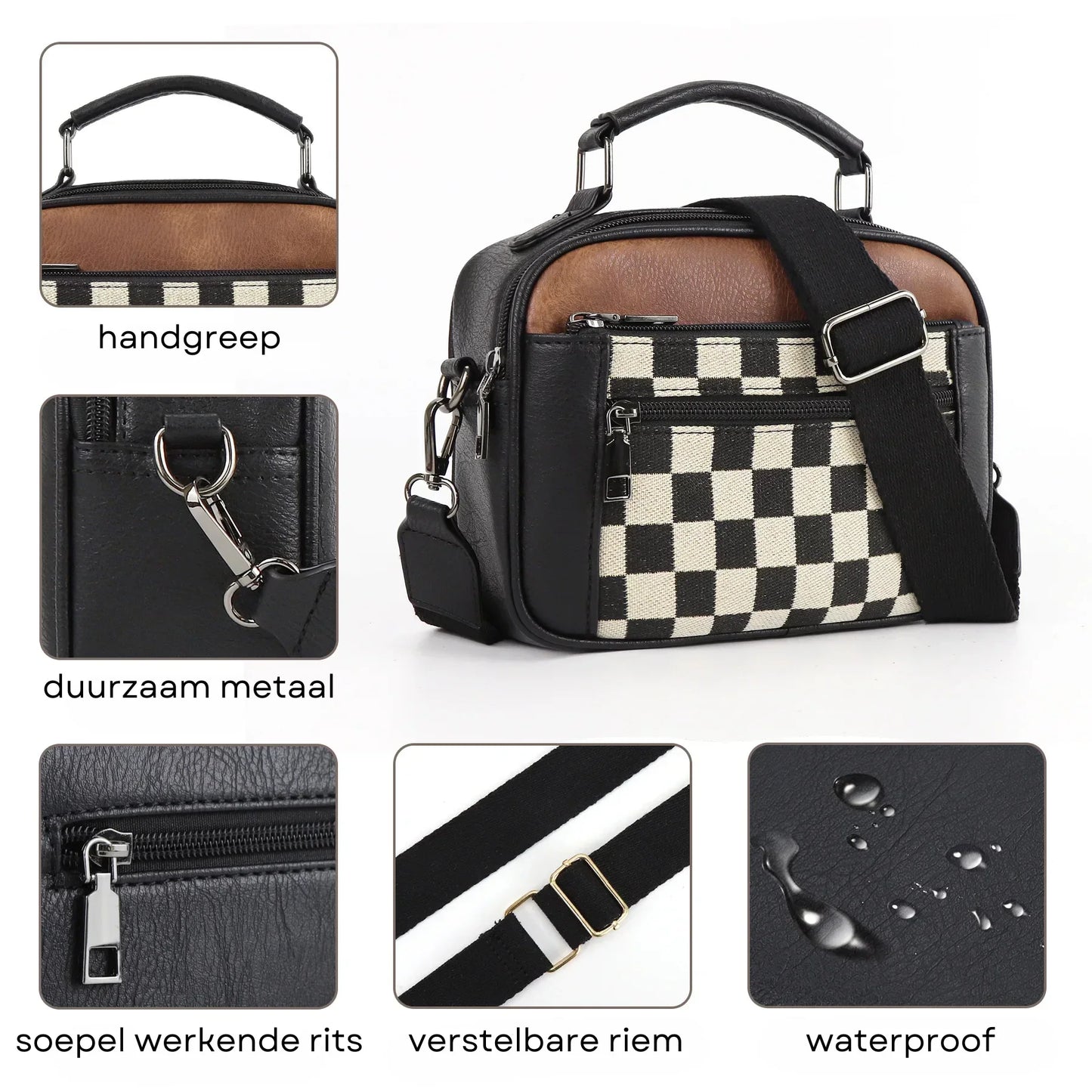 Monaco crossbody bag with check pattern