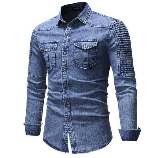 The Louis Slim Fit Long Sleeve Denim Shirt - Ice Blue