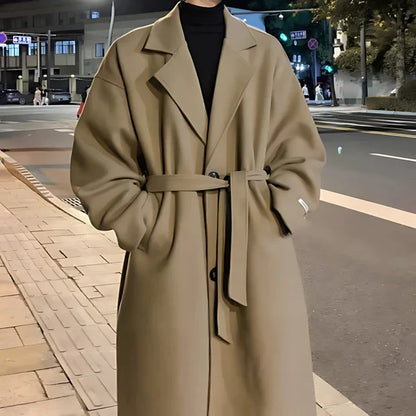 Men's long wool trench coat oversized with belt – men