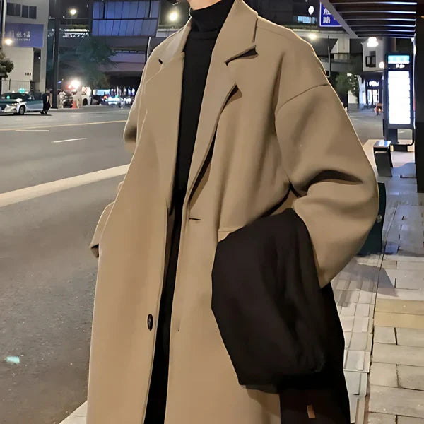 Men's long wool trench coat oversized with belt – men