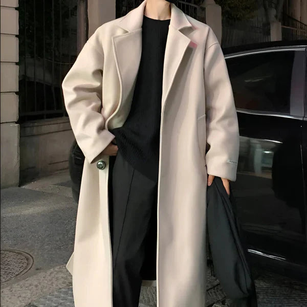 Men's long wool trench coat oversized with belt – men