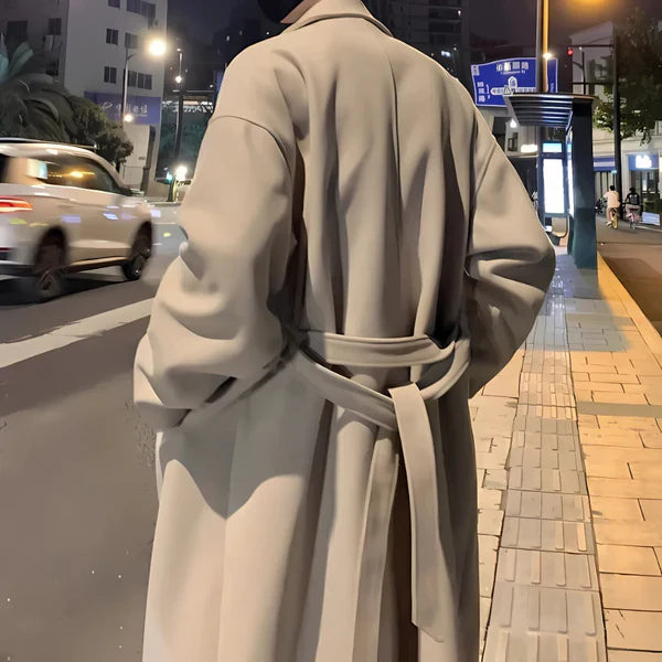 Men's long wool trench coat oversized with belt – men