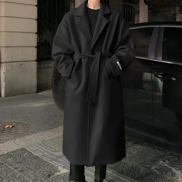 Men's long wool trench coat oversized with belt – men