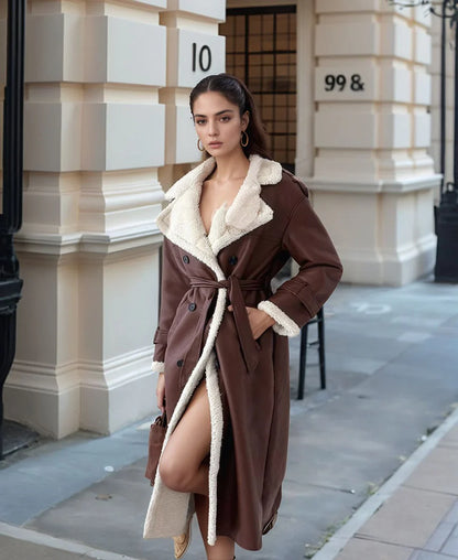 Women’s classic long fleece-lined coat with teddy collar – women