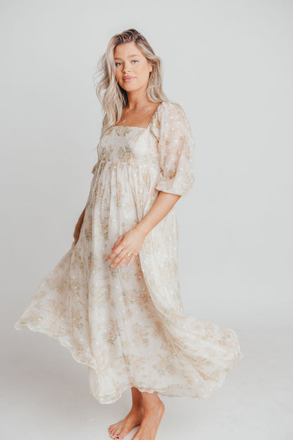 Mona Maxi Dress with Smocking in Cream Floral - Bump Friendly & Inclusive Sizing (S-3XL)