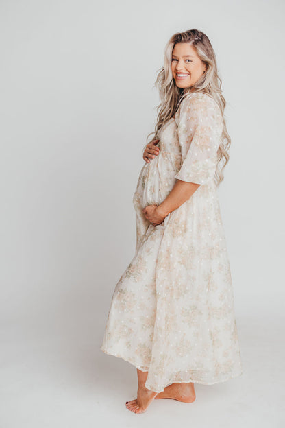 Mona Maxi Dress with Smocking in Cream Floral - Bump Friendly & Inclusive Sizing (S-3XL)