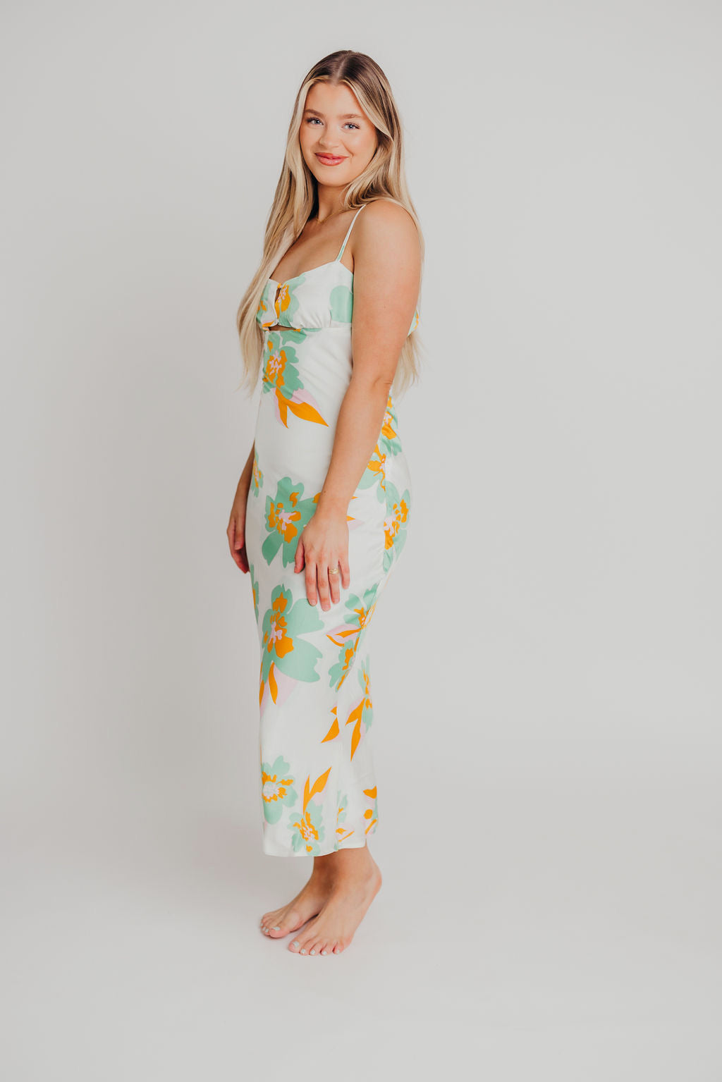 Alexandra Satin Maxi Dress in Green Floral