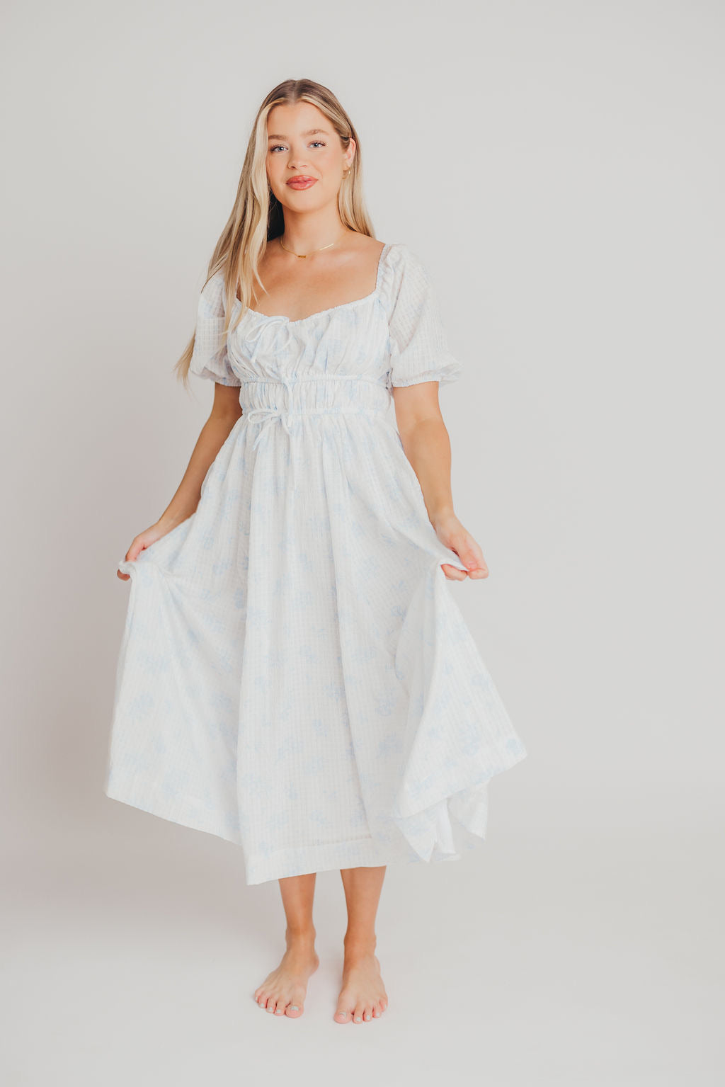 Edda Coastal Midi Dress in Light Blue - Bump Friendly & Inclusive Sizing (S-3XL)