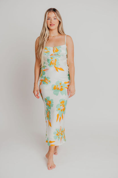 Alexandra Satin Maxi Dress in Green Floral