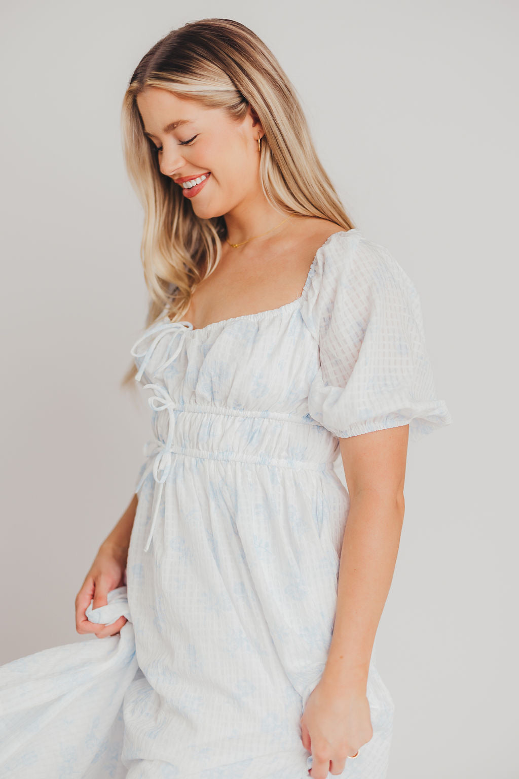 Edda Coastal Midi Dress in Light Blue - Bump Friendly & Inclusive Sizing (S-3XL)