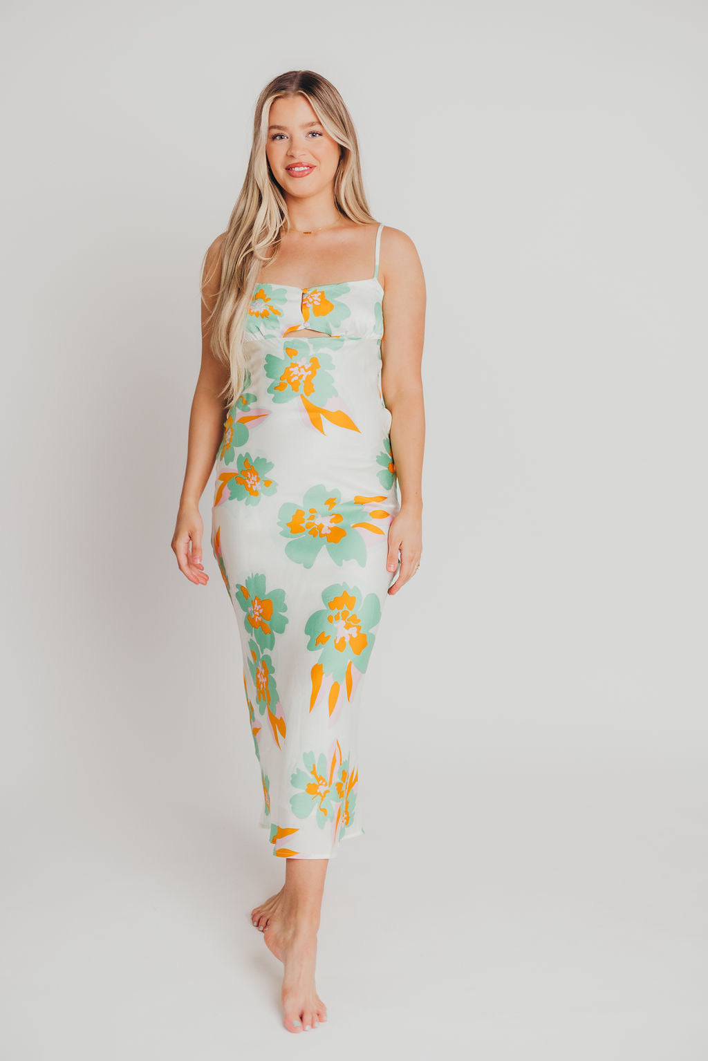 Alexandra Satin Maxi Dress in Green Floral