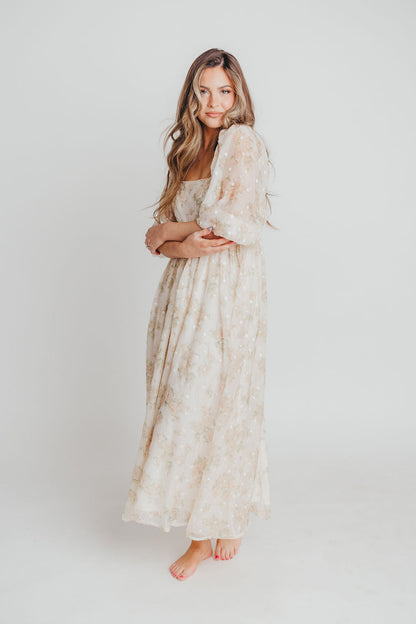 Mona Maxi Dress with Smocking in Cream Floral - Bump Friendly & Inclusive Sizing (S-3XL)