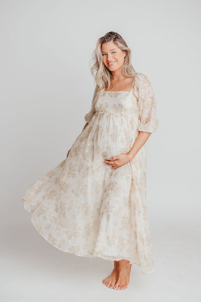 Mona Maxi Dress with Smocking in Cream Floral - Bump Friendly & Inclusive Sizing (S-3XL)