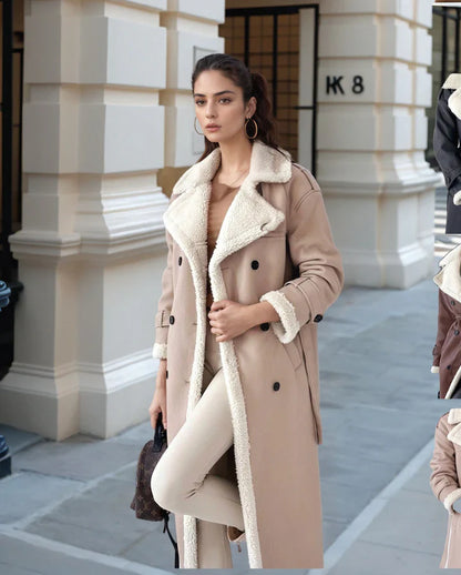 Women’s classic long fleece-lined coat with teddy collar – women