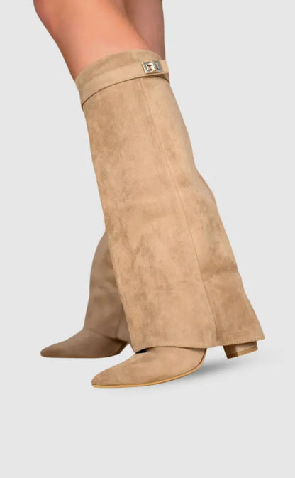 Beige suede fashion boots – women
