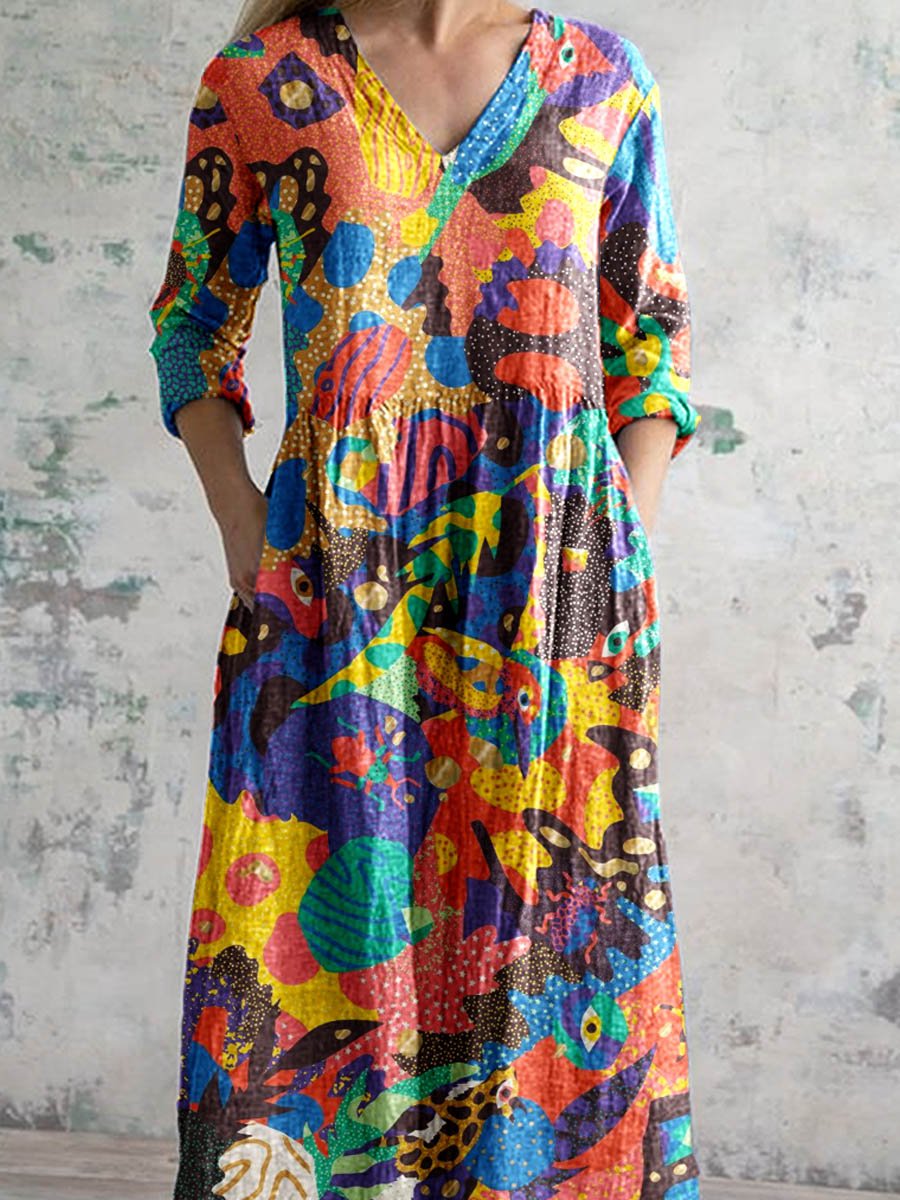 Women's Elegant Geometric Floral Print Cotton Dress