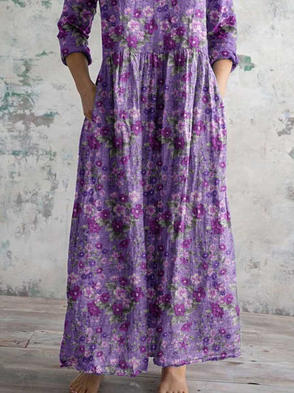 Women's V-neck Elegant Floral Pattern Cotton Dress