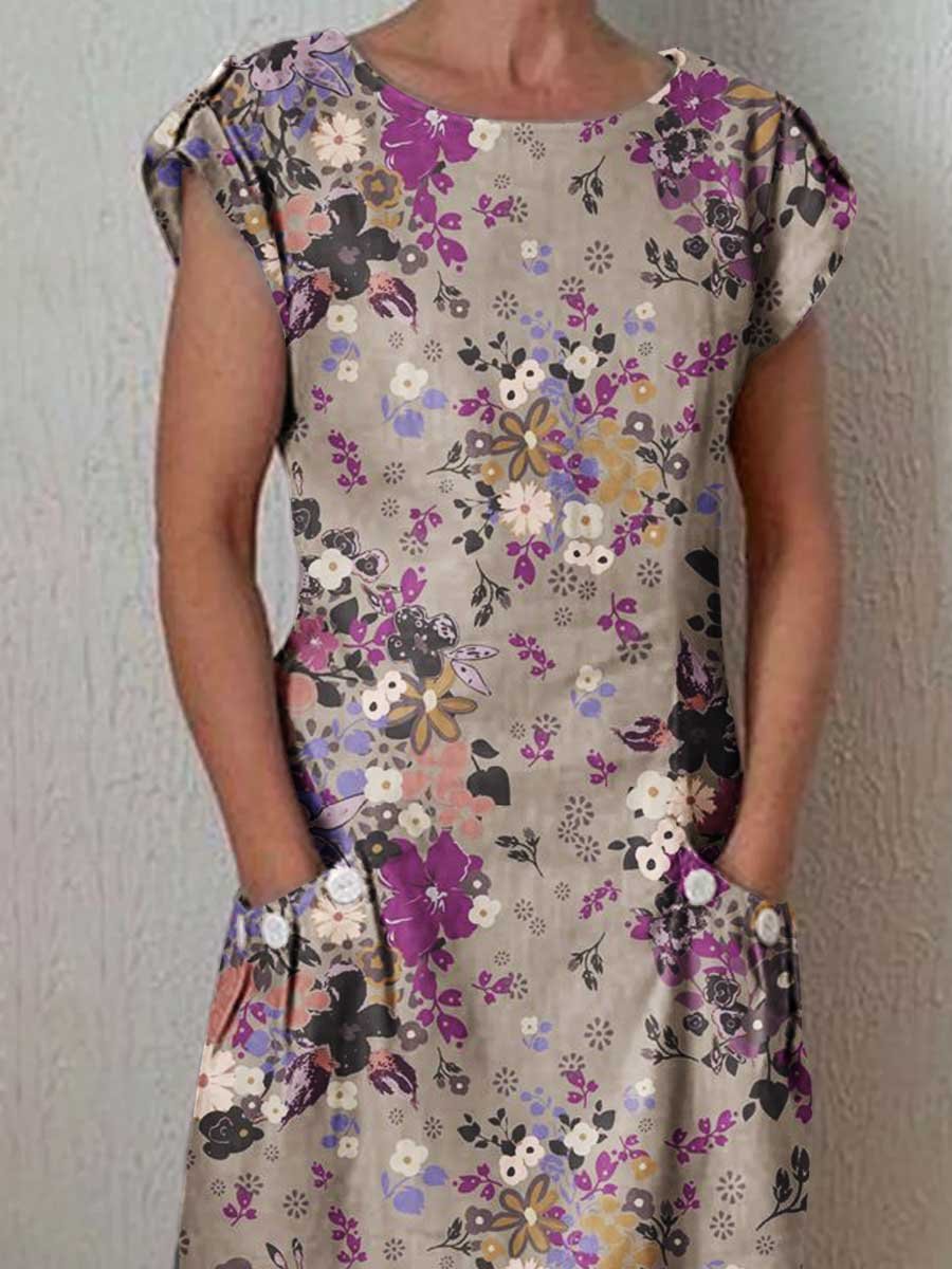 Women's Classic Floral Cotton and Linen Dress