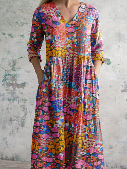 Women's Elegant Ethnic Geometric Floral Pattern Cotton Dress