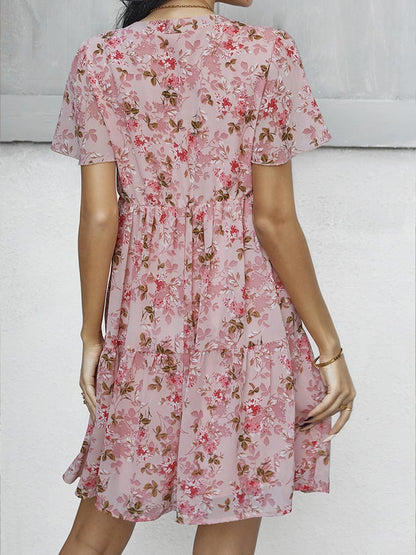 Women's Botanical Print V-Neck Dress