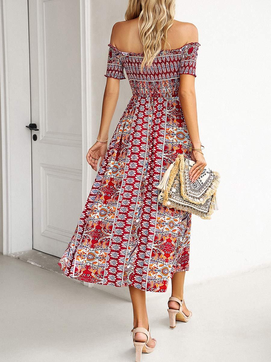 Women's One Shoulder Bohemian Slit Dress