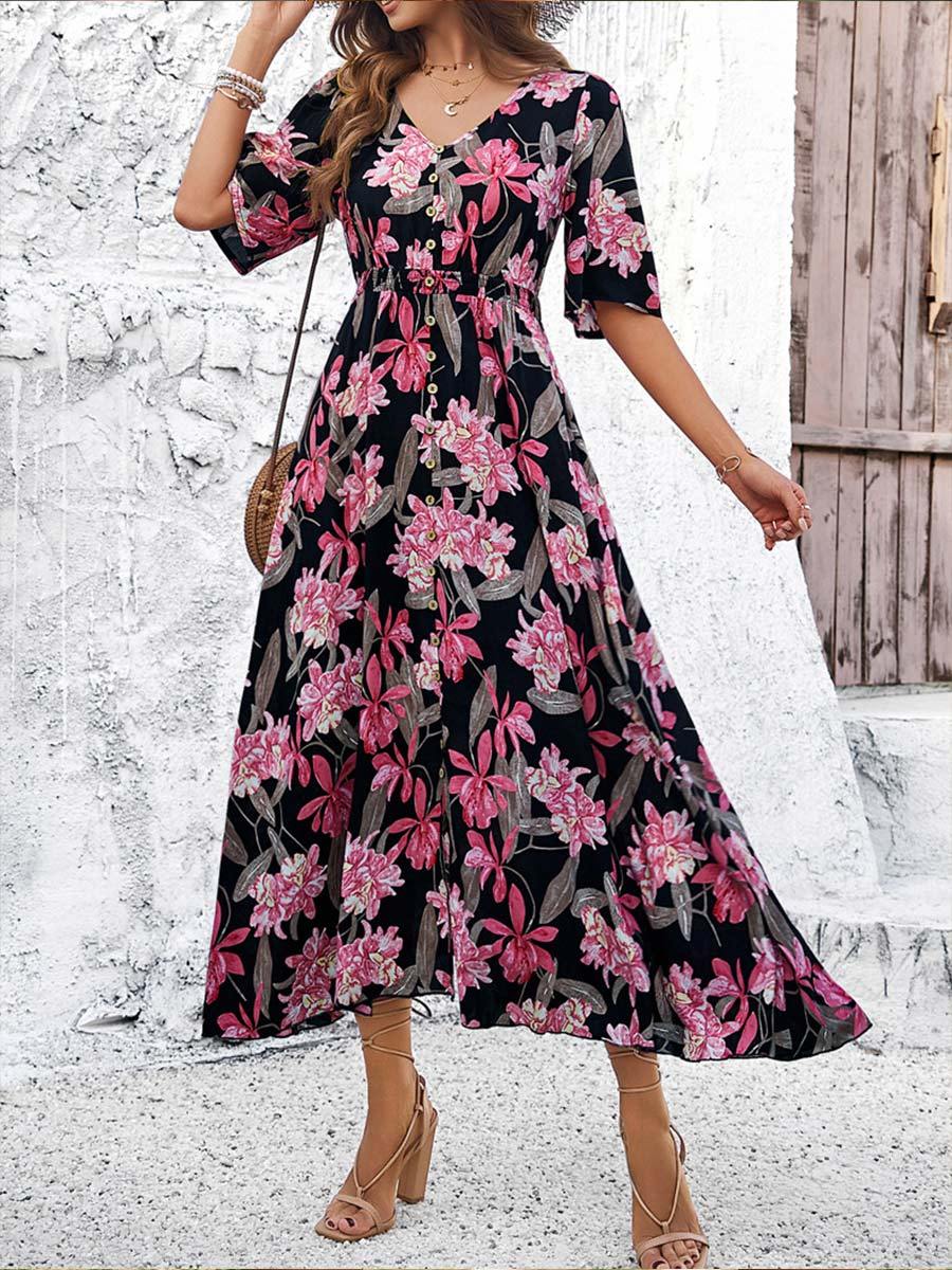 Women's Botanical Print Split Dress